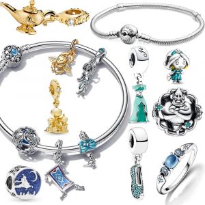 Couverture magique en argent 925 de la série Disney, Aladdin Djinn, perles de château de lampe