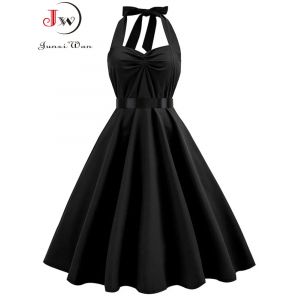 Robe de soirée Sexy à col licou pour femmes, dos nu, Vintage, rétro Rockabilly, Robe trapèze