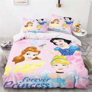 Parure de lit princesse Disney, blanche-neige, Ariel Belle, aurore, cendrillon, housse de couette,