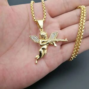 Hip-Hop glacé cristal Zircon vengeance ange Ak-47 mitraillette pendentif collier hommes rue Hip-Hop