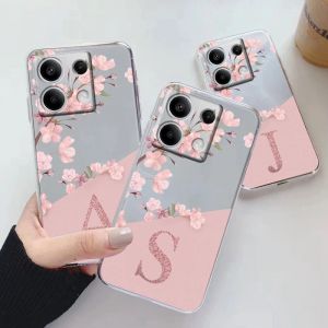 Pour Redmi Note 13 Pro 4G 5G Note13 Xiaomi Poco M6 PRO X6 lettre claire fleurs roses mode couverture