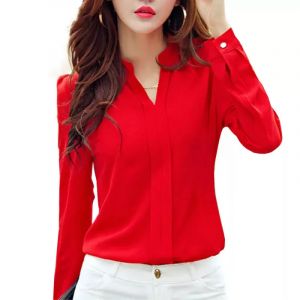 Chemise à manches longues femmes automne vêtements mode mince chemisier en mousseline de soie col en