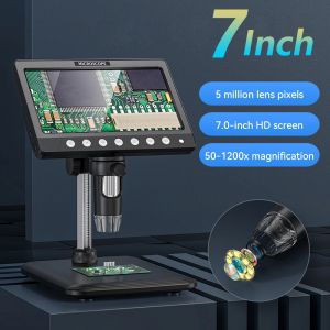 Microscope numérique IPS de 7 pouces, loupe 5MP 50X-1200X avec support, Microscope vidéo à souder