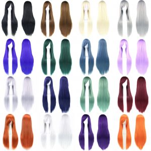 Soowee 80 cm de Long cheveux synthétiques blanc violet Cosplay perruques fête cheveux noirs perruque
