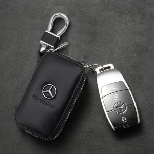 Logo de voiture en cuir véritable pour Mercedes Benz, badge emblème automatique, étui à clés, classe