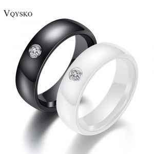 Bague en céramique colorée pour hommes et femmes, noir et blanc, avec grand cristal, pour mariage,