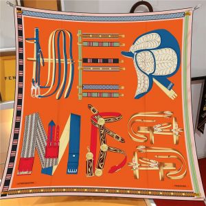 90cm Foulard en soie femmes ceinture chaîne conception carré Foulard tête Echarpes Foulards en soie
