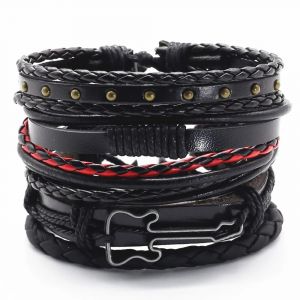 5 pièces/ensemble Punk décontracté tissé feuille plume aile guitare charme Wrap hommes Bracelets en