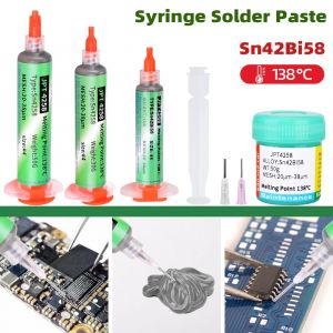 Pâte à souder SMD Sn42Bi58 138 ℃   Seringue sans plomb à basse température, pâte à souder propre