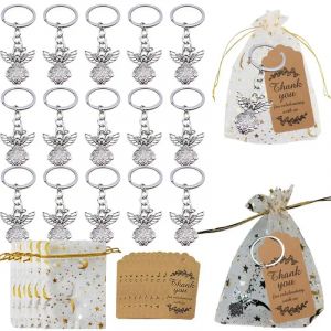 36 pièces/ensemble faveurs de baptême ange porte-clés pendentif boîtes de fête de baptême blanc lune