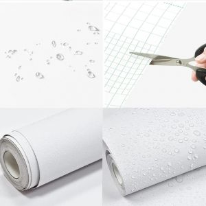 Papier peint auto-adh&eacute;sif mat imperm&eacute;able en vinyle blanc, autocollants pour meubles muraux, papier