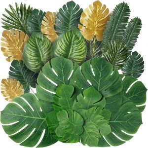 Feuilles de palmier tropicales artificielles Jungle Safari hawaïen Luau fête or Monstera feuilles de