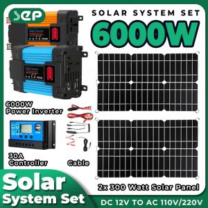 Kit solaire 2x300W, panneau complet, onduleur 6000w 220v, Kit de système solaire Portable pour