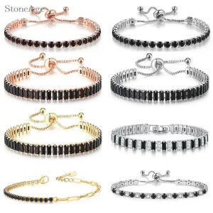 Bracelet de tennis en cristal noir Steampunk pour hommes et femmes, r&eacute;glable, contre-indiqu&eacute;, jonc