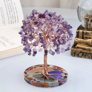 Améthyste cristaux de guérison pierres fil d'arbre enveloppé sur Base de tranche d'agate naturelle