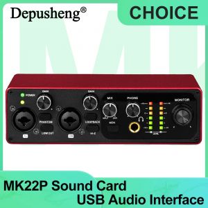 Carte son professionnelle Depusheng MK22P, Interface Audio USB, alimentation fantôme 48v pour Studio