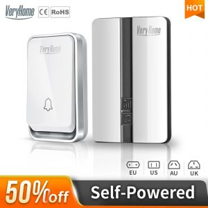VeryHome sonnette sans fil etanche IP44 distant bouton d'auto-alimentation sans pile cloche de porte
