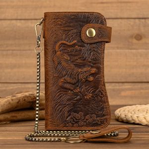 Luufan-Portefeuille en cuir véritable pour homme, portefeuille à deux volets avec chaîne Snap, étui