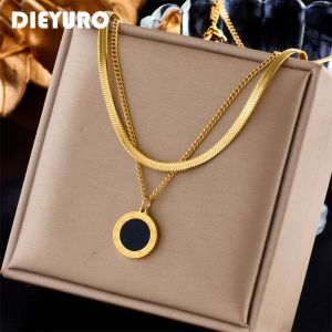 DIEYURO 316L acier inoxydable chiffre romain cadran pendentif collier pour femmes nouvelle tendance