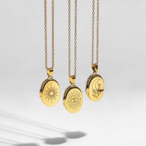 Personnalité Vintage couleur or lune mauvais œil cadre Photo médaillon pince pendentif ouvrable