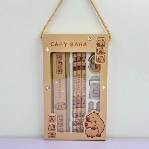 Capybara-R&egrave;gle &agrave; crayon pour animaux de dessin anim&eacute;, gomme, taille-crayon, ensemble d'acquisition,