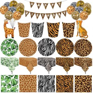 Ballon animaux du bois, tigre, zèbre, girafe, léopard, vaisselle jetable, décoration de fête