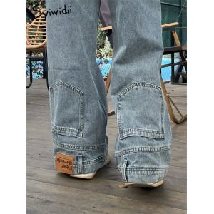 Ins mode américaine rétro Baggy taille haute jean femme haute rue Denim pantalon réversible pantalon