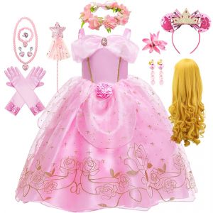 Robe de princesse rose aurore pour filles, Costume de Cosplay la belle au bois dormant, frocs d'&eacute;t&eacute;