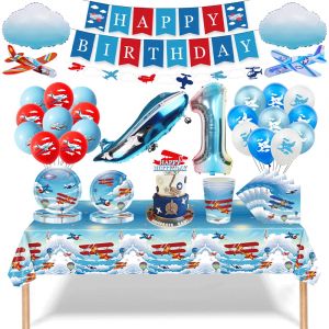Décorations de fête d'anniversaire sur le thème de l'aventure d'aviateur, ballons, bannière,