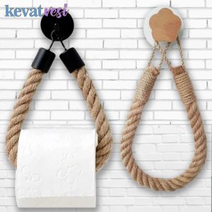 Porte-papier hygi&eacute;nique sans poin&ccedil;on, corde en lin, porte-serviettes en papier, corde de suspension