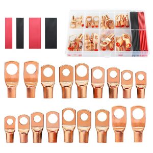 65 connecteurs de bornes en cuivre, kit de cosse &agrave; 12 anneaux AWG 4 6 8 10, avec tube r&eacute;tractable,