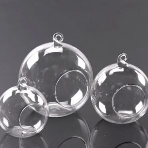 Mini bougeoir suspendu en verre, 6/8/10cm, boule creuse, ouverture intérieure, Vase à plantes pour