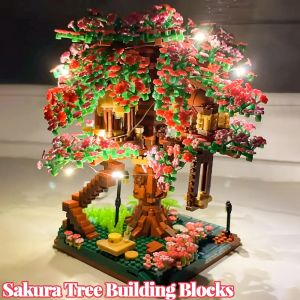 Ensemble de blocs de construction d'arbre Mini Sakura, briques en fleurs de cerisier avec modèle de