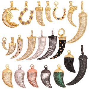 Pendentif &agrave; breloque en corne de b&oelig;uf et de lune plaqu&eacute; or v&eacute;ritable 18 carats, collier de bijoux en