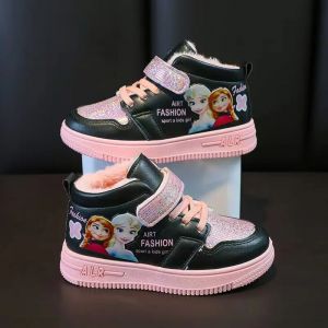 Baskets Disney pour enfants, bottes en peluche, chaussures chaudes d'hiver en velours, princesse