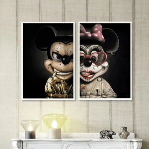 Affiches amusantes du mauvais Mickey et de la Minnie, tatouage de souris, toile d'art de la Mafia,