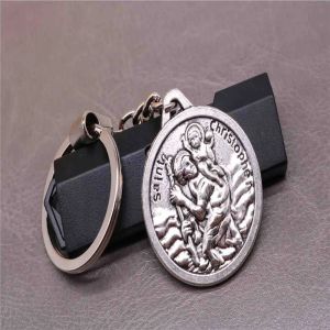 Nouveau porte-clés à breloque classique Saint-Christophe, porte-clés de voiture à clé croix de