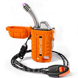 Briquet Double Arc &eacute;tanche, Rechargeable, coupe-vent, Plasma, Camping en plein air, sans flamme,
