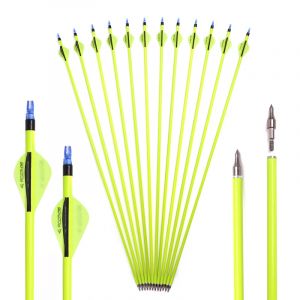6/12 pièces 28/30 pouces tir à l'arc colonne vertébrale 500 flèche en carbone mélangé jaune pour arc