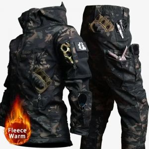 Ensemble de camouflage tactique imperméable pour hommes, combinaison de Combat en polaire à coque
