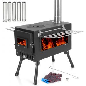 Réchaud de tente de camping en plein air, portable, pliable, poêle à bois avec 5 tuyaux pour le