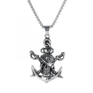 Collier nordique tendance avec pendentif Double épée, crâne de Pirate, pour hommes, nouvelle mode
