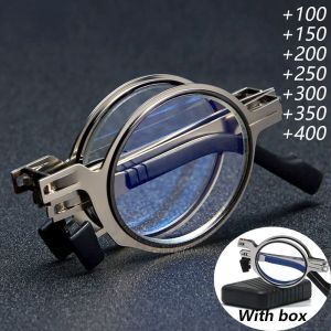 Lunettes de lecture pliantes rondes en m&eacute;tal pour hommes, lumi&egrave;re bleue, lunettes de qualit&eacute;