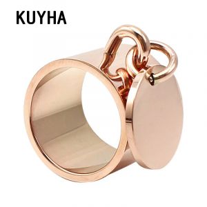 Bagues de luxe pour femmes, étiquette ronde gravable, breloque, bijoux à la mode, 5 couleurs, 15MM