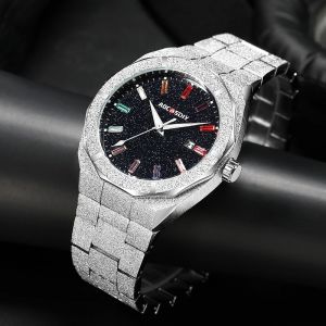 Montre à quartz en diamant conviviale ré pour homme, cadran étoile anti-poussière, bracelet en acier