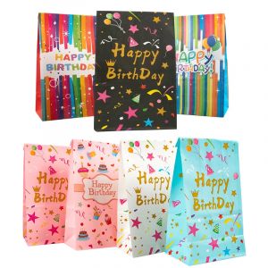 Sacs cadeaux en papier Kraft imprim&eacute; joyeux anniversaire, 10 pi&egrave;ces, bo&icirc;tes d'emballage de bonbons