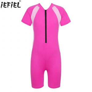 Maillot de bain une pi&egrave;ce &agrave; manches courtes et fermeture &eacute;clair pour fille et gar&ccedil;on, tenue de