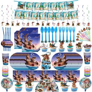 Décorations de fête d'anniversaire Disney Moana, ballons, vaisselle, assiettes, Kit bébé Vaiana