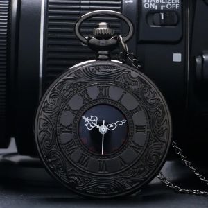 Vintage charme noir unisexe mode numéro romain Quartz Steampunk montre de poche femmes homme collier