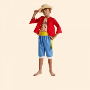 Luffy Anime Piece Cosplay Costume pour enfants, manteau, pantalon, chapeau pour enfants, vêtements